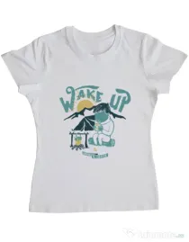 Tricou ADLER dama Wake up and drink a coffee Alb