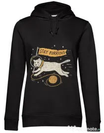Hoodie dama cu gluga Stay Furrious Negru