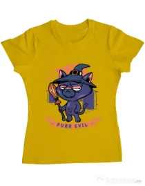 Tricou ADLER dama Purr halloween Galben