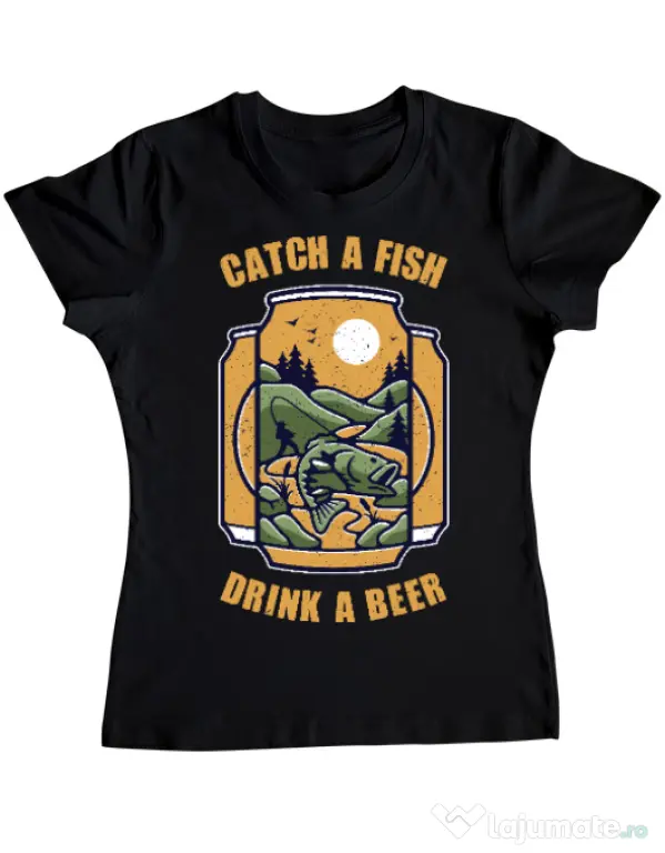 Tricou ADLER dama Catch a fish Negru