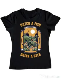 Tricou ADLER dama Catch a fish Negru