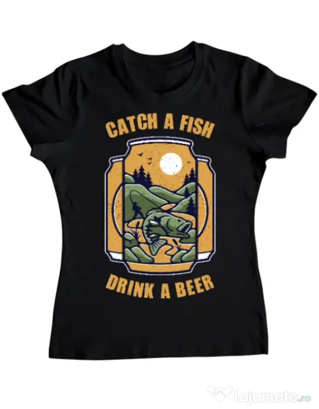 Tricou ADLER dama Catch a fish Negru