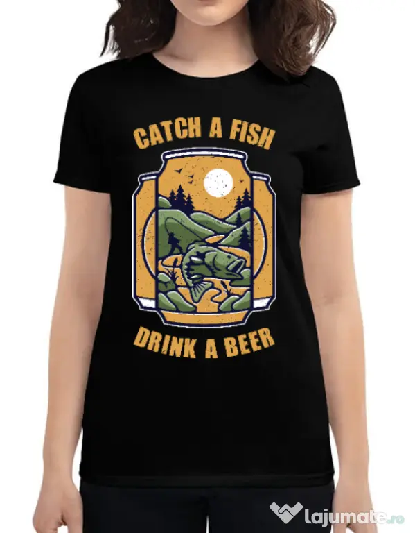 Tricou ADLER dama Catch a fish Negru
