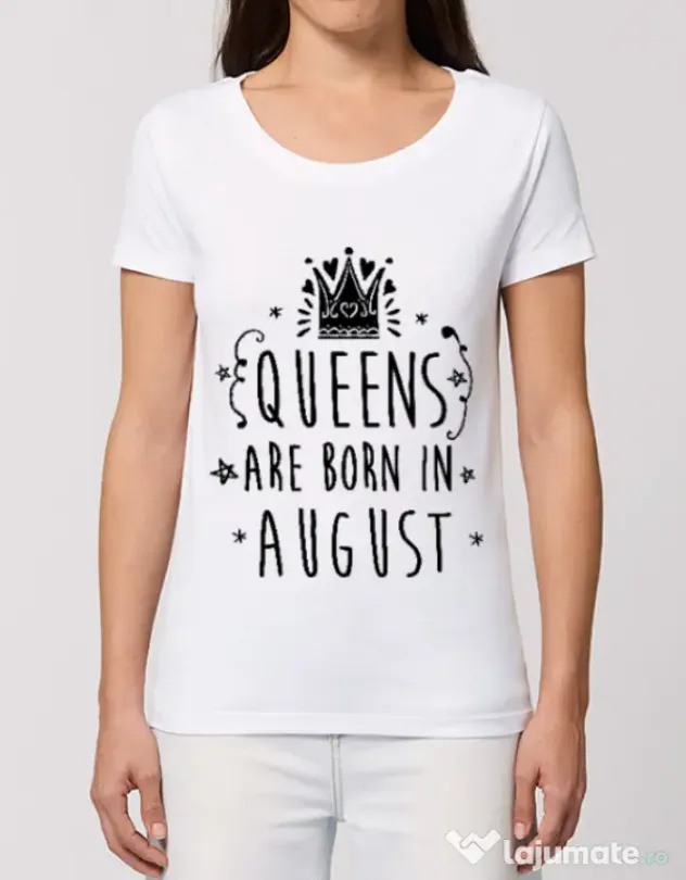 Tricou STANLEY STELLA dama Queens are born in August Alb