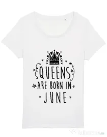 Tricou STANLEY STELLA dama Queens are born in June Alb