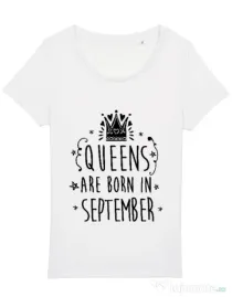 Tricou STANLEY STELLA dama Queens are born in September Alb