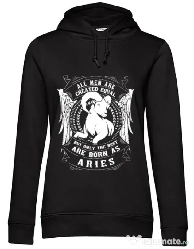 Hoodie dama cu gluga The best men are born as Aries Negru