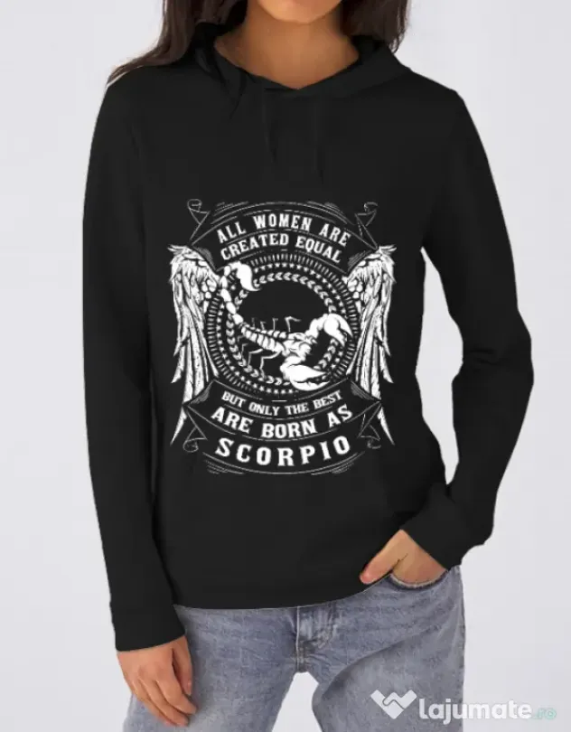 Hoodie dama cu gluga The best women are born as Scorpio Negru