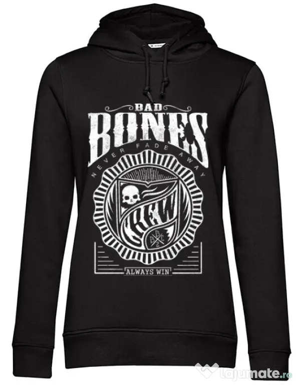 Hoodie dama cu gluga Bad bones crew always win Negru