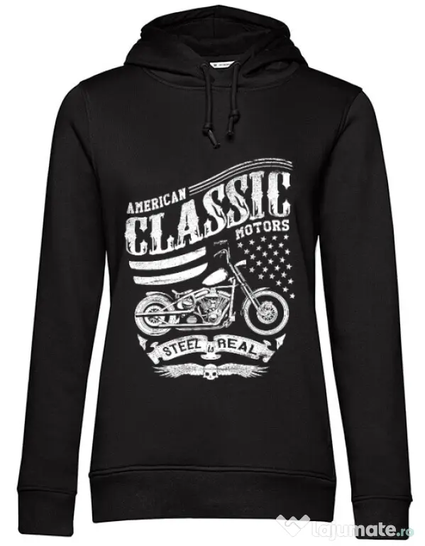 Hoodie dama cu gluga Steel is real Negru