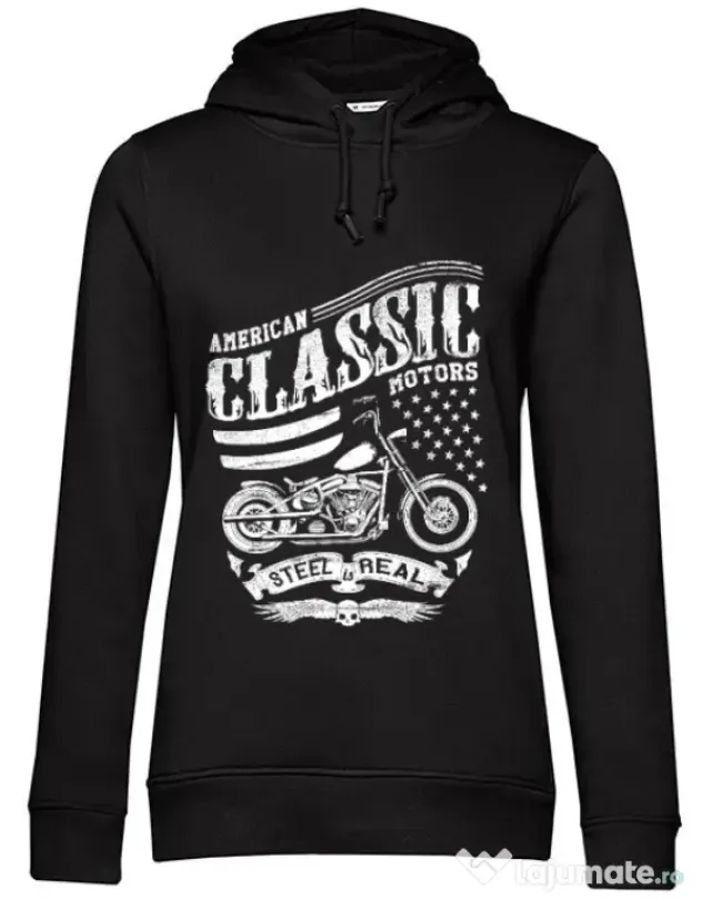 Hoodie dama cu gluga Steel is real Negru