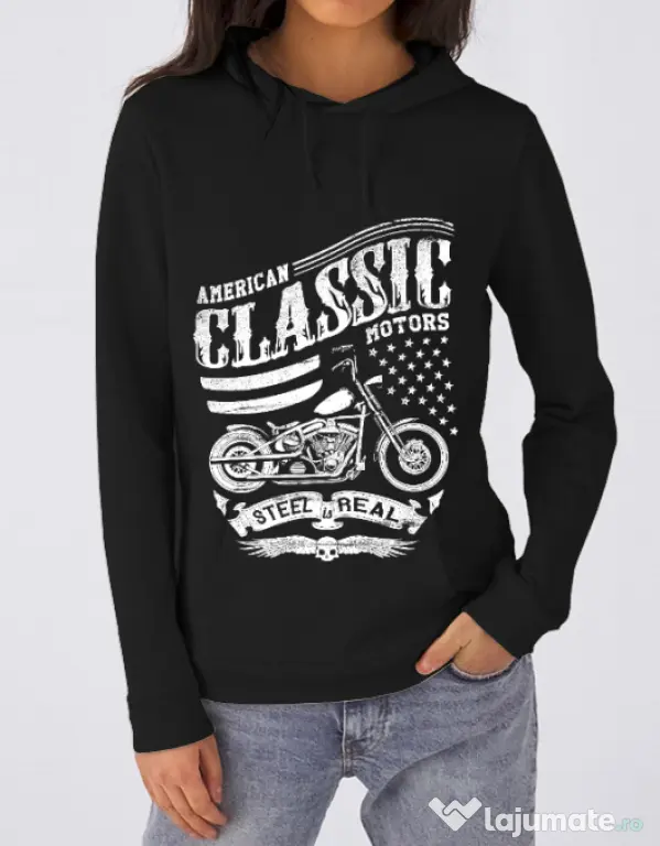 Hoodie dama cu gluga Steel is real Negru