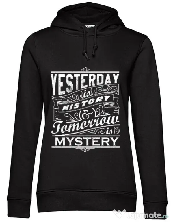 Hoodie dama cu gluga Yesterday is history Negru