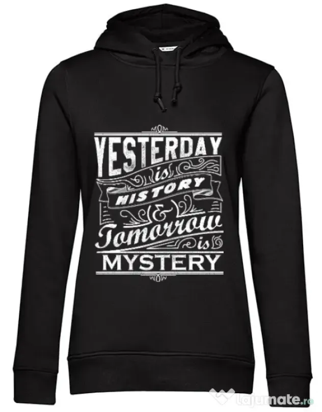 Hoodie dama cu gluga Yesterday is history Negru