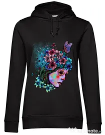 Hoodie dama cu gluga Lady and flowers Negru