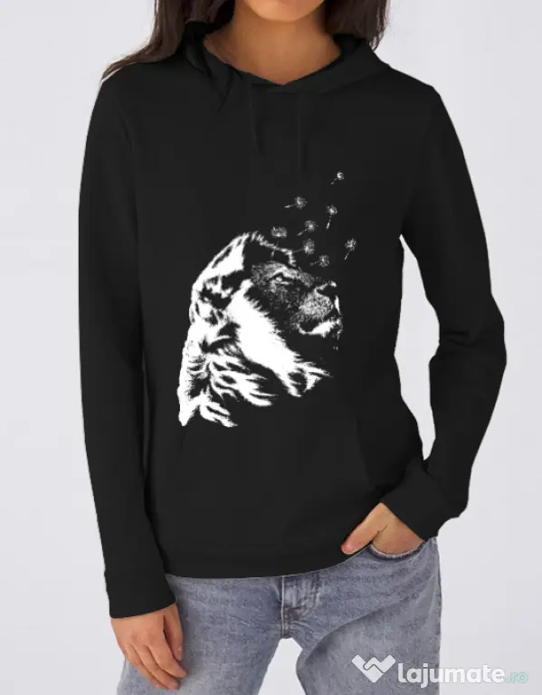 Hoodie dama cu gluga Dande lion Negru