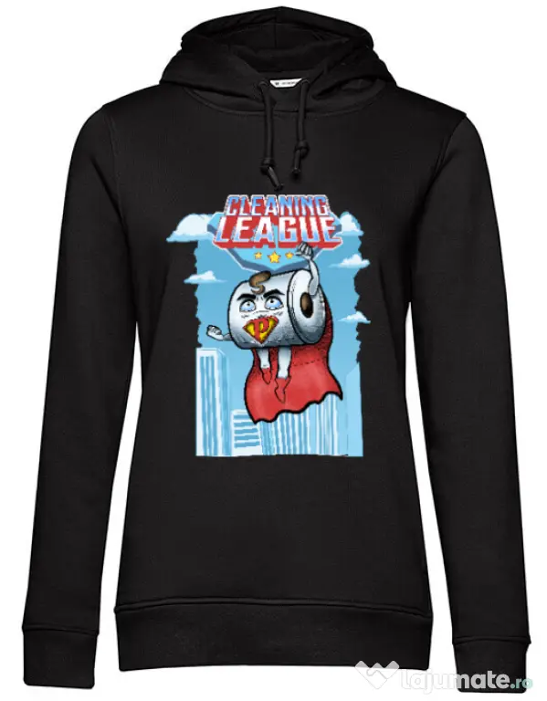 Hoodie dama cu gluga Cleaning league toilet paper Negru