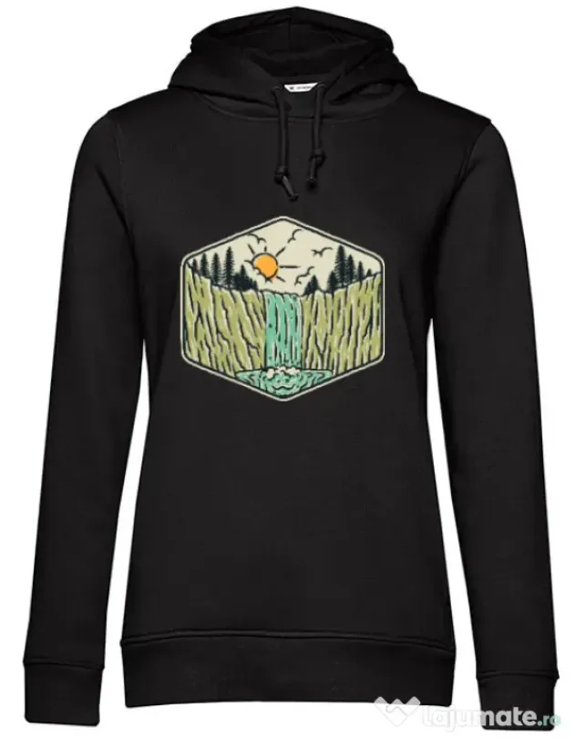 Hoodie dama cu gluga Beauty waterfall Negru