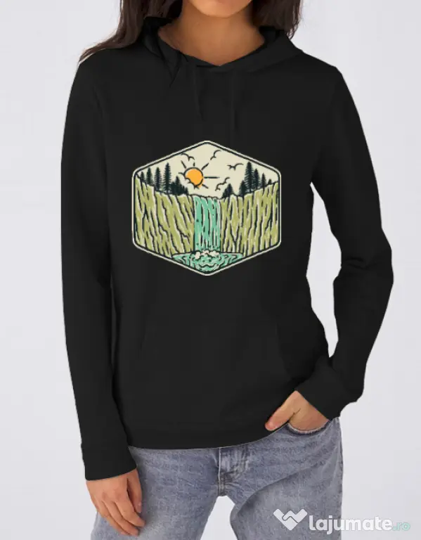 Hoodie dama cu gluga Beauty waterfall Negru