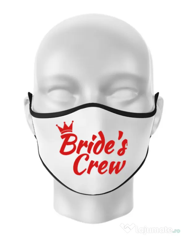 Masca personalizata reutilizabila Bride's crew Alb