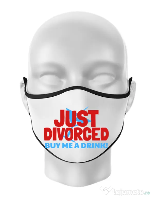 Masca personalizata reutilizabila Just divorced Alb