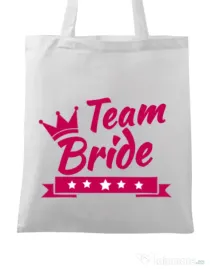 Sacosa personalizata Petrecerea burlacitelor Team Bride Alb