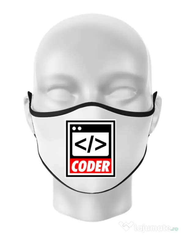 Masca personalizata reutilizabila Coder Alb
