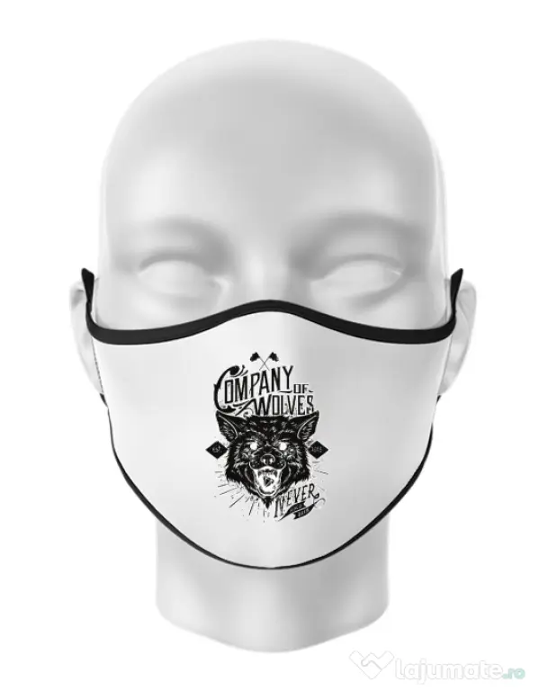 Masca personalizata reutilizabila Company of wolves Alb