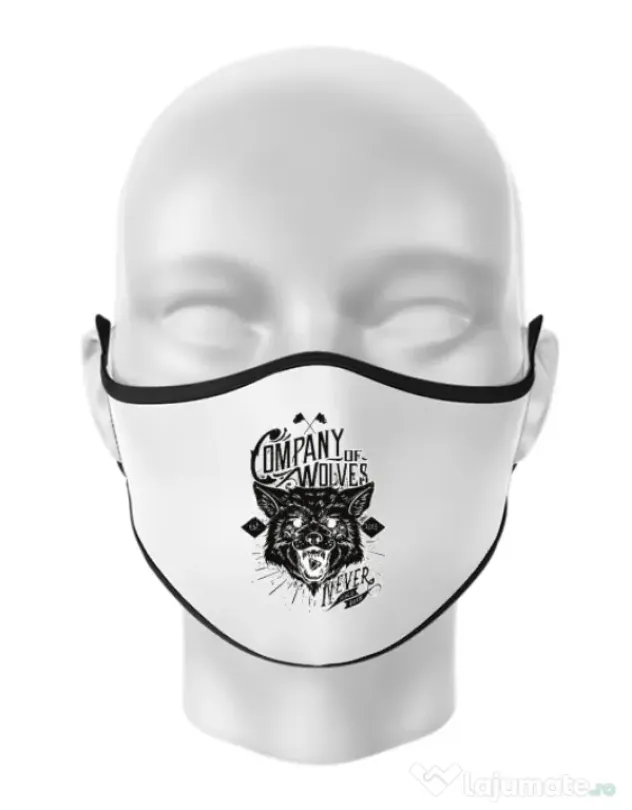 Masca personalizata reutilizabila Company of wolves Alb