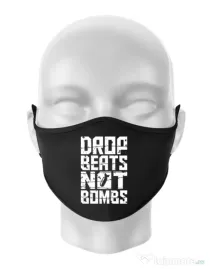 Masca personalizata reutilizabila Drop beats, not bombs Negru