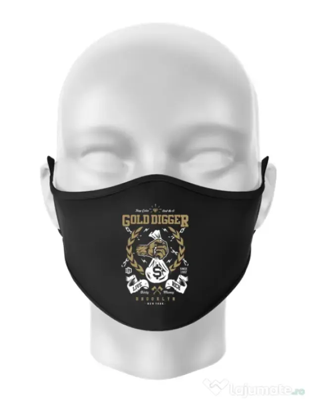 Masca personalizata reutilizabila Gold Digger Negru