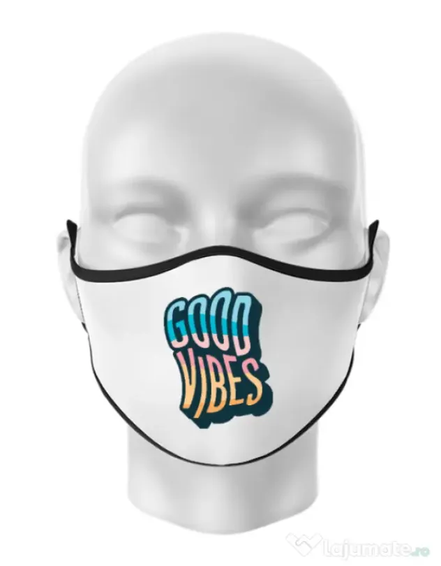 Masca personalizata reutilizabila Good vibes Alb