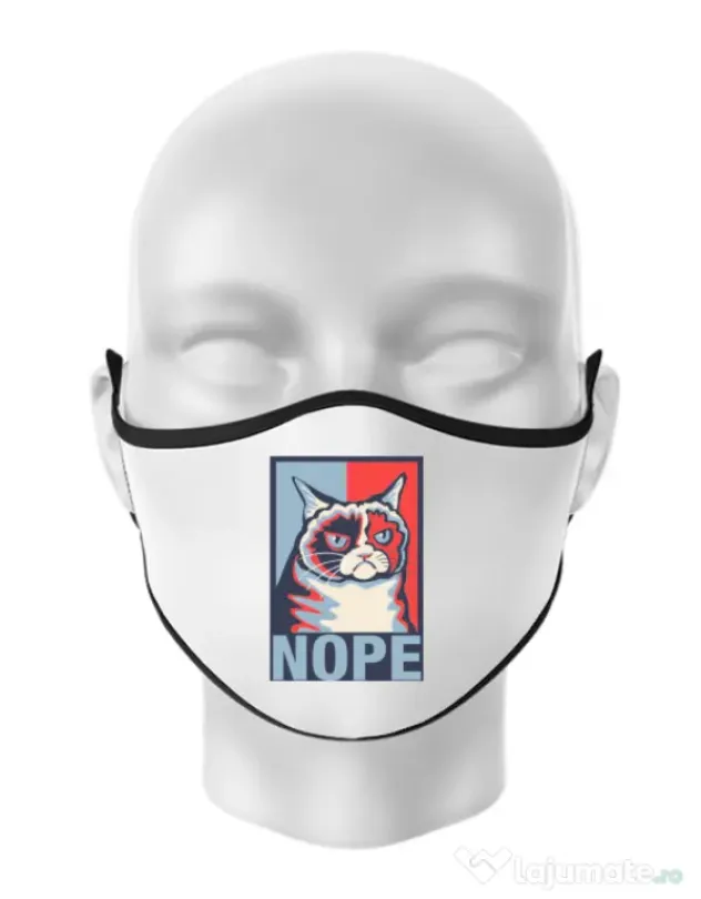 Masca personalizata reutilizabila Grumpy cat Nope Alb