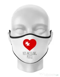 Masca personalizata reutilizabila His missing piece Alb