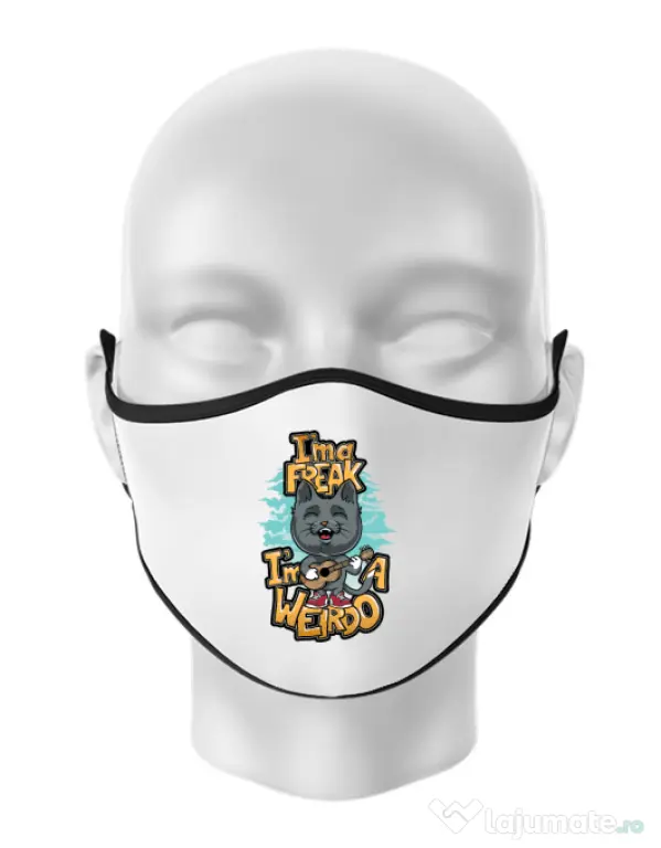 Masca personalizata reutilizabila I am a freak Alb