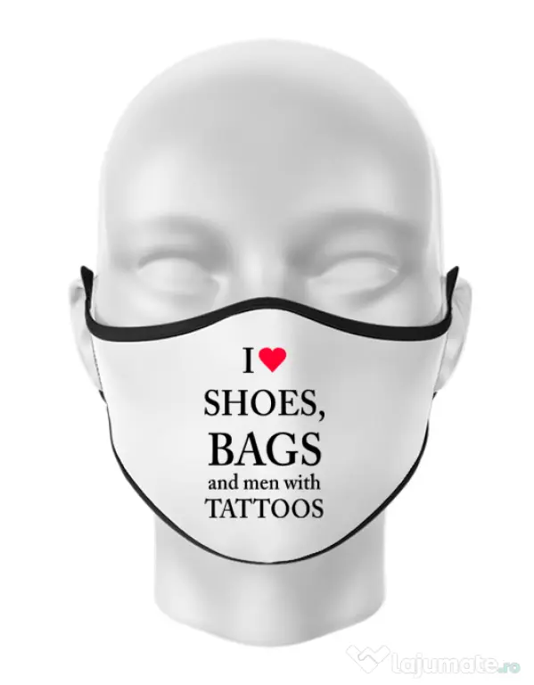 Masca personalizata reutilizabila I love shoes Alb