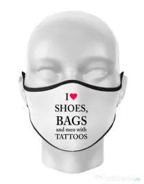 Masca personalizata reutilizabila I love shoes Alb