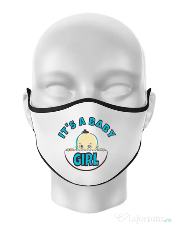 Masca personalizata reutilizabila It’s a baby girl Alb