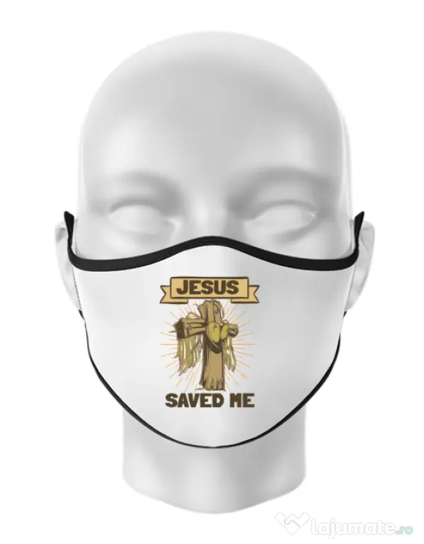 Masca personalizata reutilizabila Jesus Saved Me Alb