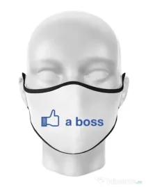 Masca personalizata reutilizabila Like a boss Facebook Alb