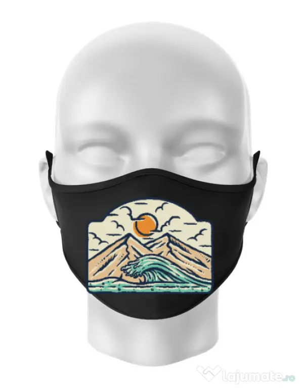 Masca personalizata reutilizabila Mountain and wave Negru