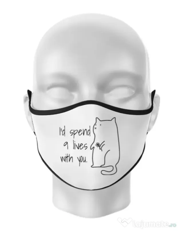 Masca personalizata reutilizabila Nine lives Alb