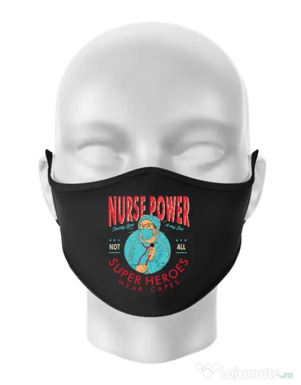 Masca personalizata reutilizabila Nurse power Negru