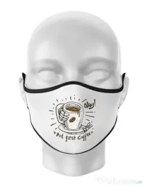 Masca personalizata reutilizabila Okay! But first coffee Alb