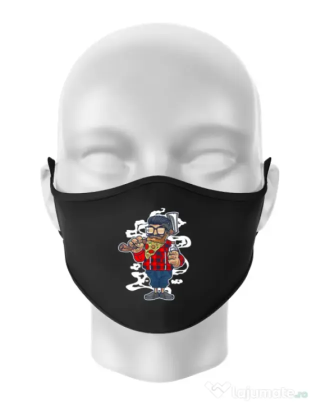 Masca personalizata reutilizabila Pizza Beard Negru