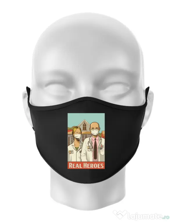 Masca personalizata reutilizabila Real heroes Negru