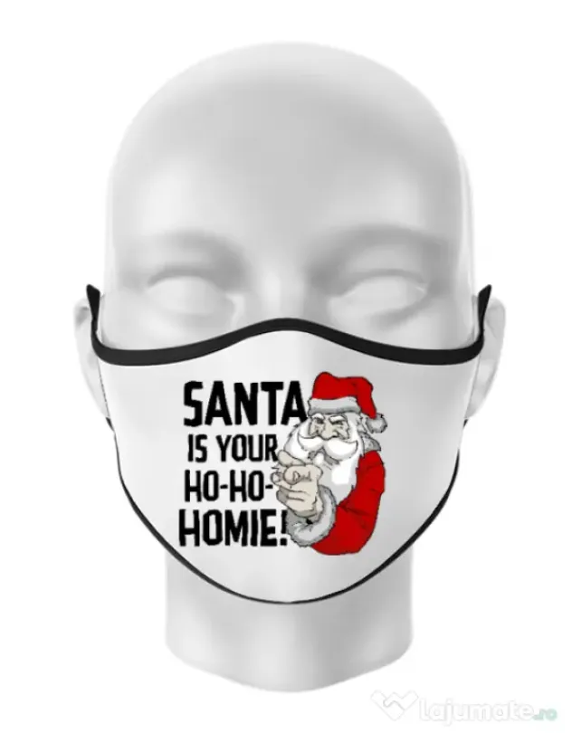 Masca personalizata reutilizabila Santa is your homie Alb