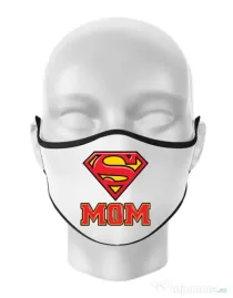 Masca personalizata reutilizabila Super mom Alb
