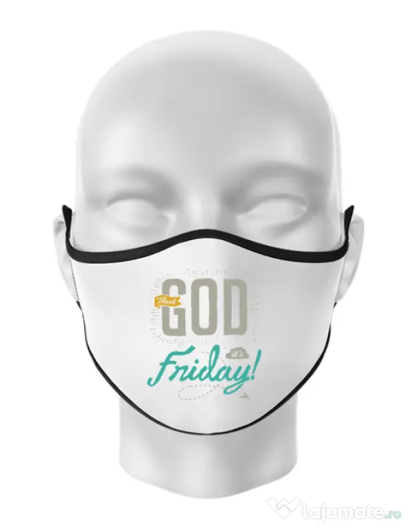 Masca personalizata reutilizabila Thank GOD its Friday Alb