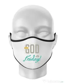 Masca personalizata reutilizabila Thank GOD its Friday Alb